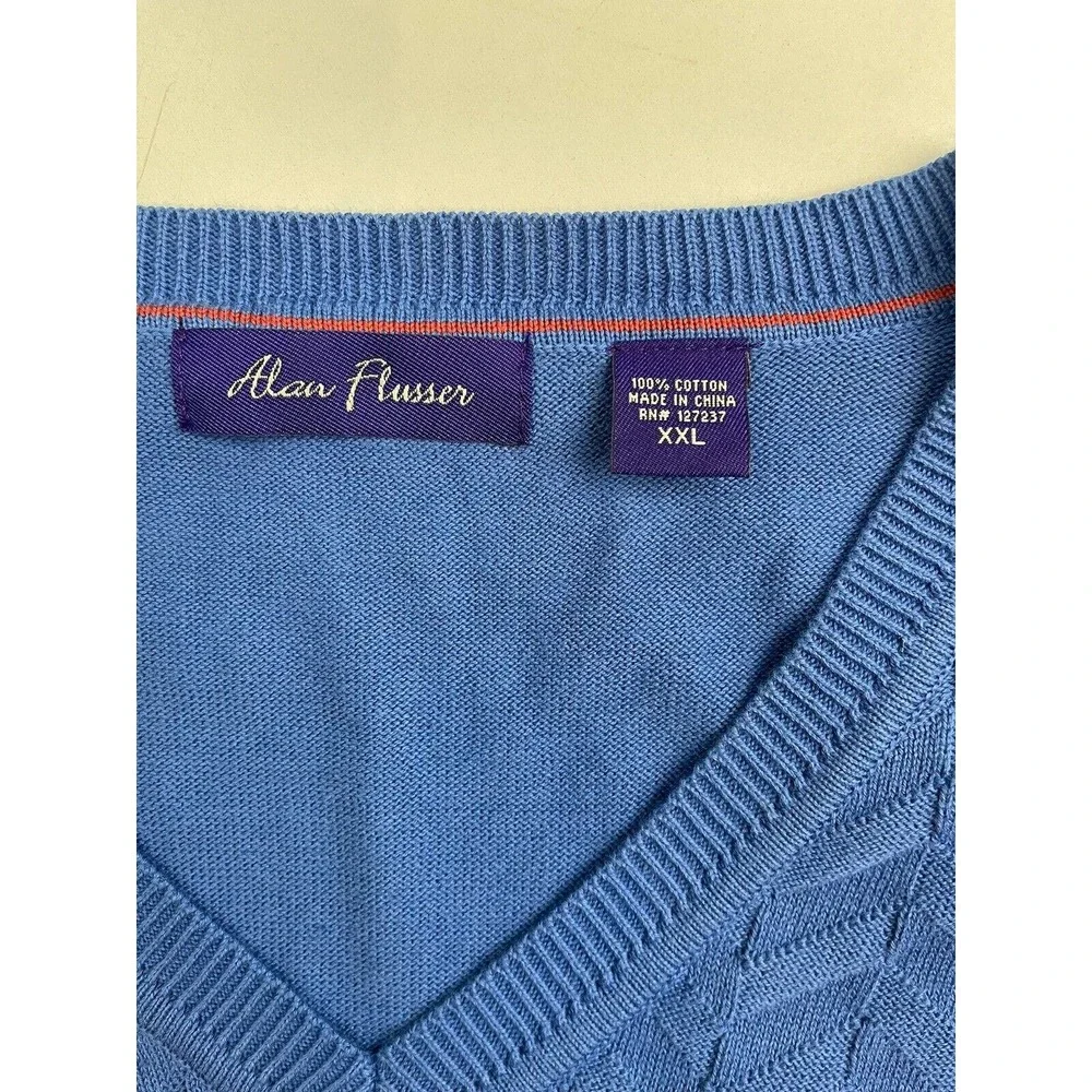Alan Flusser Sweater Vest Men's 2XL Blue Pull Over V-Neck Knit Golf